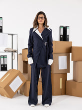 Navy Blue Striped Side Tie Set