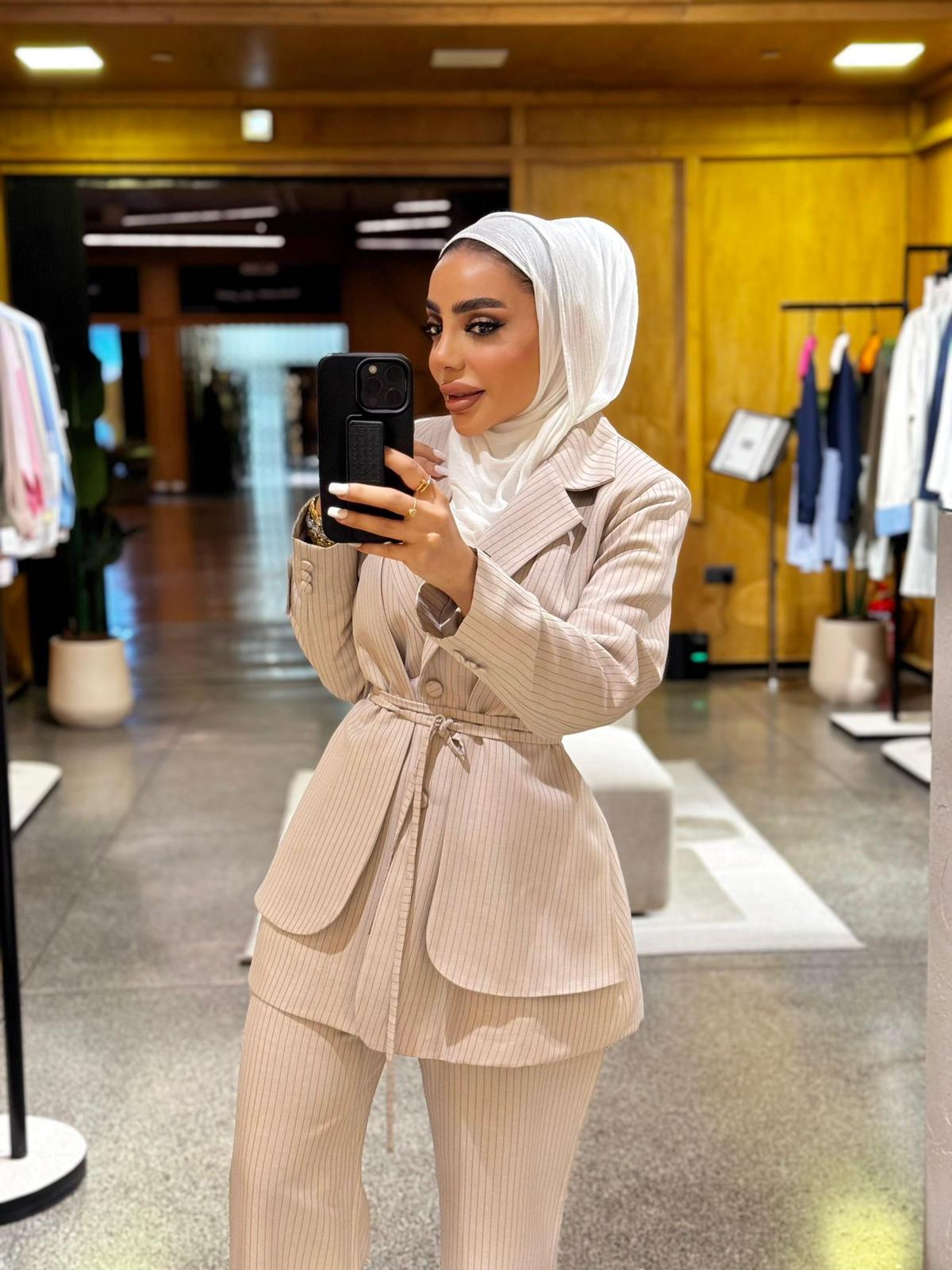 Dusty Pink Striped Overlay suit