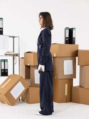 Navy Blue Striped Side Tie Set