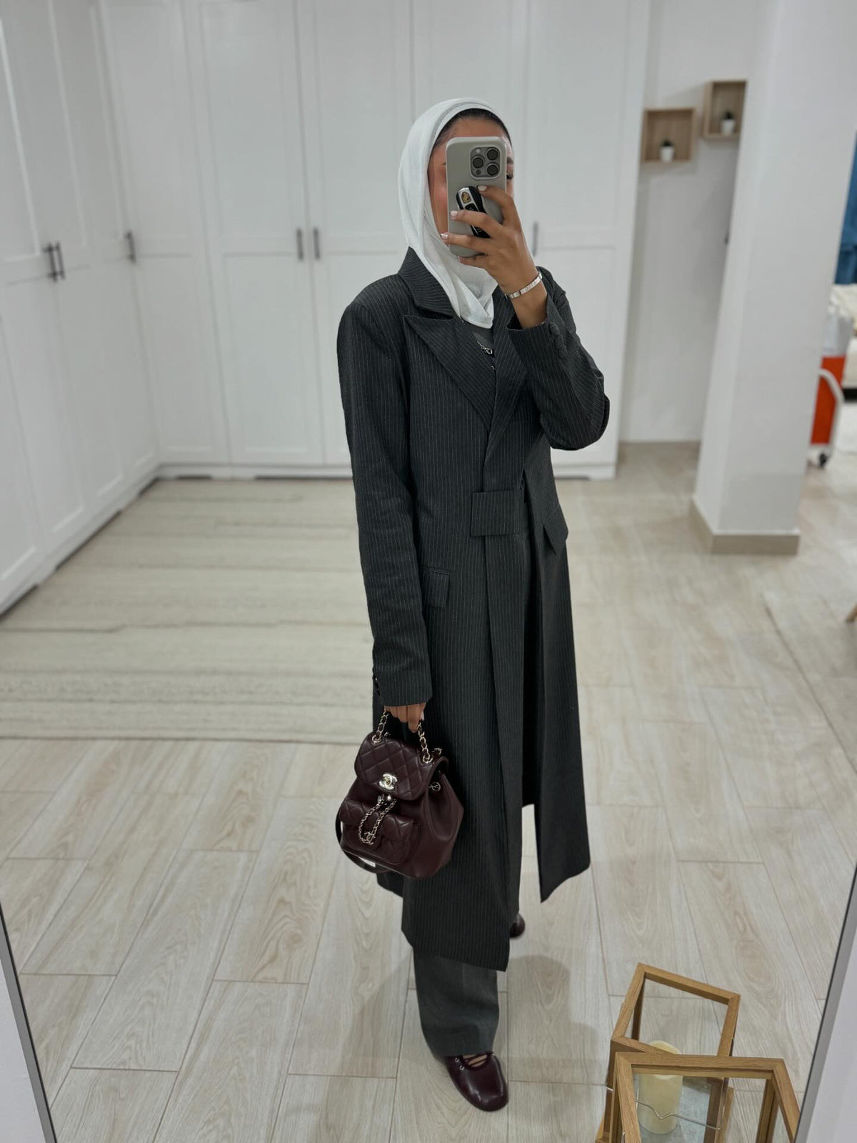 Striped Grey  Long Blazer