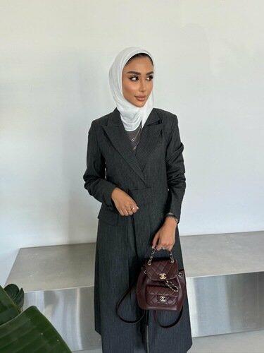 Striped Grey  Long Blazer