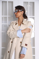 Creamy trench coat and blue striped